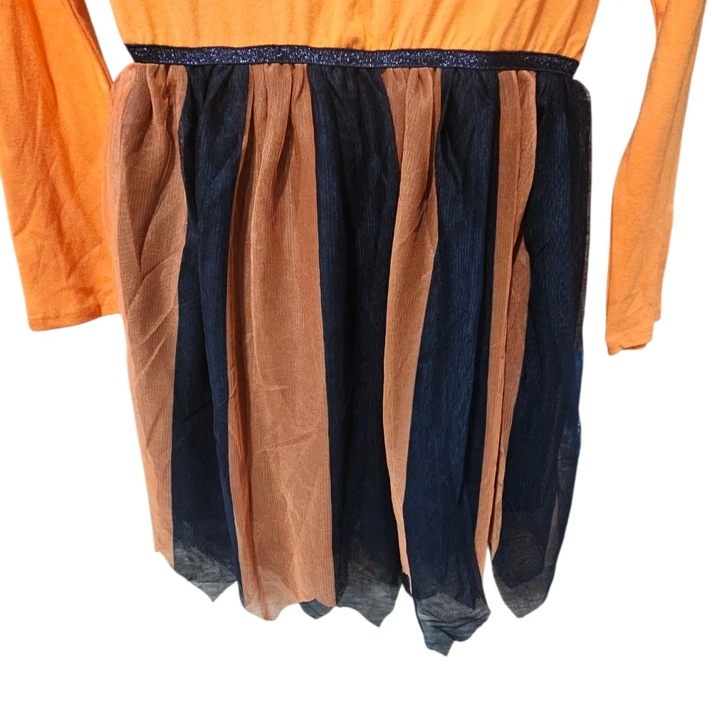 Cat & Jack Halloween Pumpkin Sequin Dress Orange Black Tulle Girls‎ L 10-12